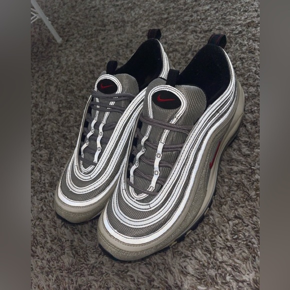 Nike Air Max 97 Men's Sneakers - Silver and Red - Picture 2 of 5